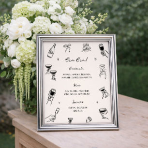 Affiche Bar Cin Cin de mariage dessiné à la main et fantai