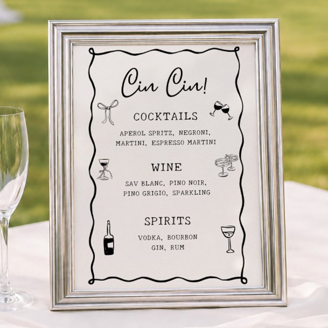 Affiche Bar Cin Cin de mariage italien noir  (Créateur téléchargé)