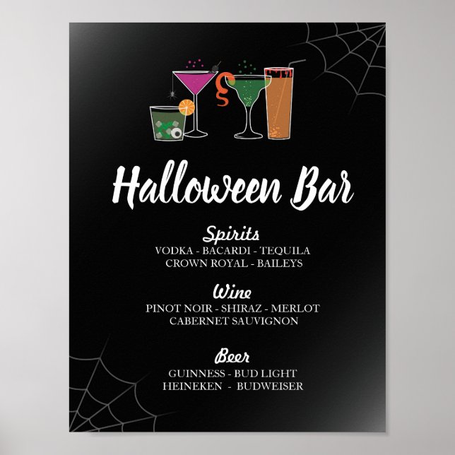 Affiche Bar Cocktails Gothique Halloween Signé Boissons (Devant)
