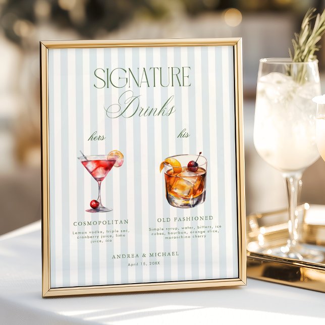 Affiche Bar de boissons signatures Blue Sage Green Panneau (Créateur téléchargé)