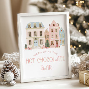Affiche Bar de Chocolat Chaud village de Noël Baby Shower