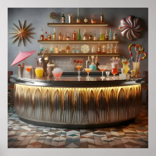 Affiche Bar de fête futuriste atomique du milieu du siècle