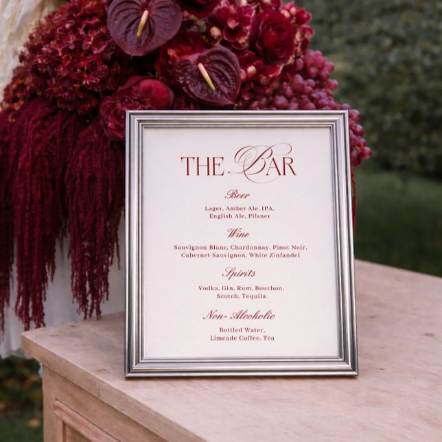 Affiche Bar de mariage élégant crème et burgundy (Créateur téléchargé)