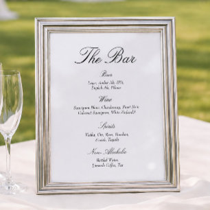 Affiche Bar de mariage élégant noir et blanc Vieille Fortu