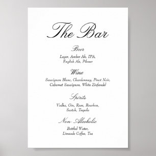 Affiche Bar de mariage élégant noir et blanc Vieille Fortu