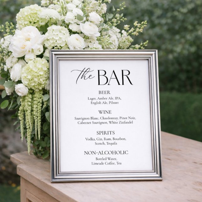 Affiche Bar de mariage élégant simple noir et blanc (Créateur téléchargé)