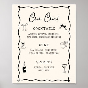 Affiche Bar de mariage noir italien Cin Cin