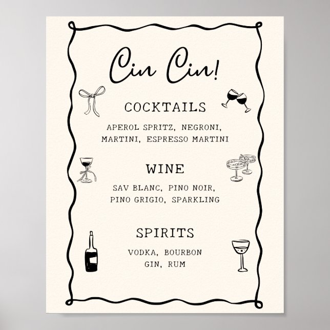 Affiche Bar de mariage noir italien Cin Cin (Devant)