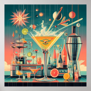 Affiche Bar de martini au citrus futuriste atomique du mil