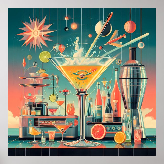 Affiche Bar de martini au citrus futuriste atomique du mil (Devant)