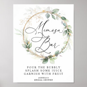 Affiche Bar de Mimosa pour une Baby Shower "Verdure et Or"
