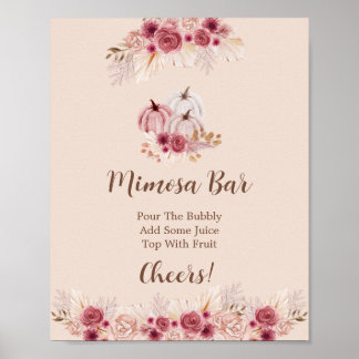 Affiche Bar élégant Boho Mimosa à la citrouille d'automne
