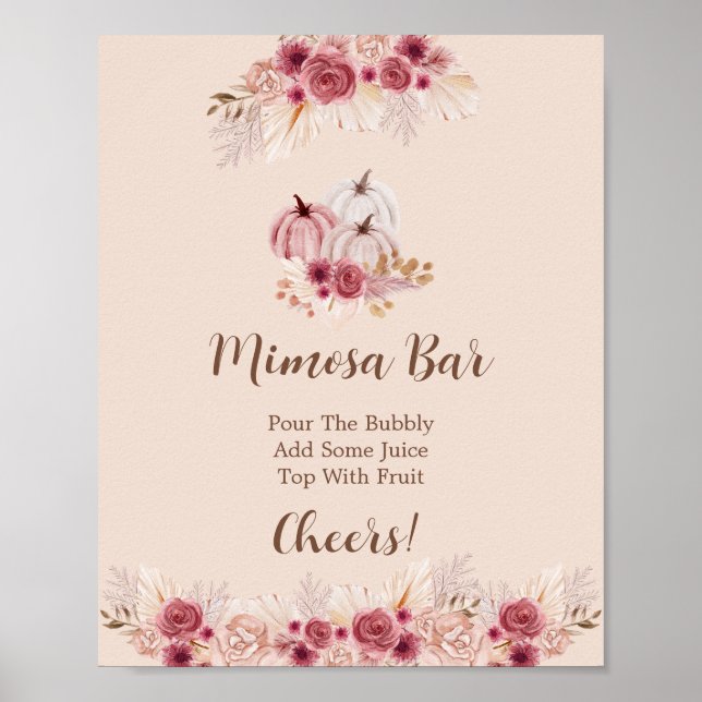 Affiche Bar élégant Boho Mimosa à la citrouille d'automne (Devant)