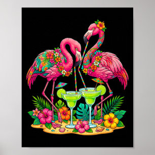 Affiche Bar Flamingo Margaritas Filles de plage hawaïennes