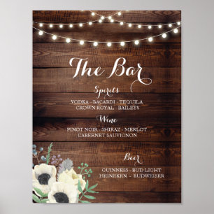 Affiche Bar Floral Anémone Bois Signal Mariage Réception