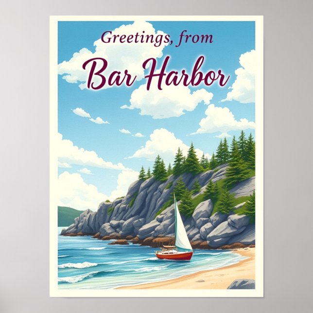 Affiche Bar Harbor, Maine – Rivages d'Acadia Vintage (Devant)