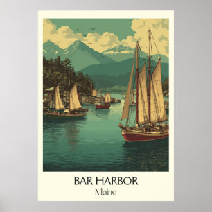 Affiche Bar Harbour Maine Bateaux à voile Vintages Art côt
