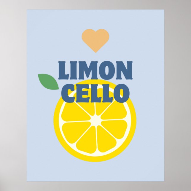 Affiche Bar Limoncello aux citrons italiens bleu moderne (Devant)