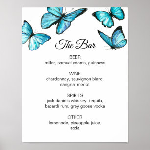 Affiche Bar mariage beurré bleu aquarelle. Boisson d'alcoo