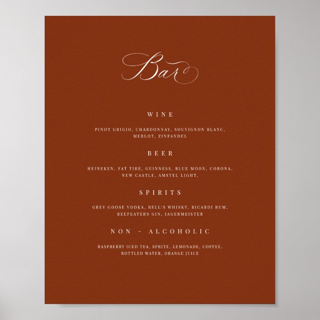 Affiche Bar mariage Menu Boisson Signet de réception Poste (Devant)