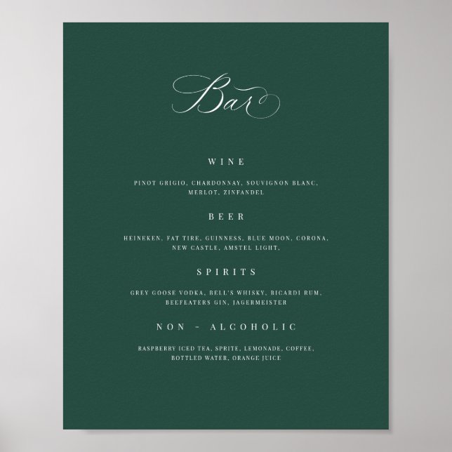 Affiche Bar mariage Menu Boisson Signet de réception Poste (Devant)