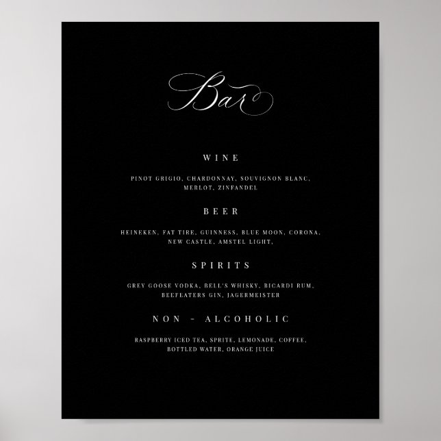 Affiche Bar mariage Menu Boisson Signet de réception Poste (Devant)