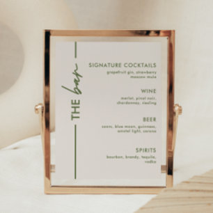 Affiche Bar Mariage minimaliste moderne gris et vert olive