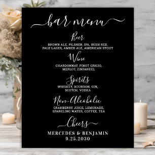 Affiche Bar Mariage noir moderne Menu boisson personnalisé