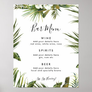 Affiche bar mariage tropical panneau de menu
