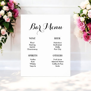 Affiche Bar Menu Black White Mariage Boissons