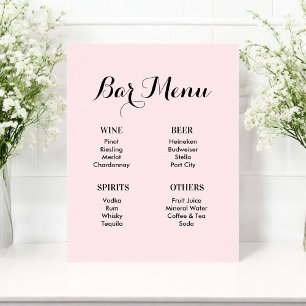 Affiche Bar Menu Boissons Mariage rose pâle