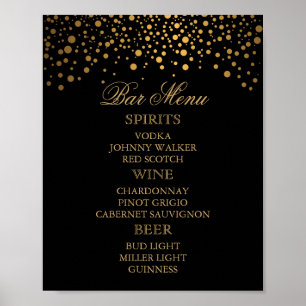 Affiche Bar Menu - Gold Confetti Dots on Black
