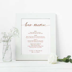 Affiche Bar Menu Mariage Terracotta Rust Fall Minimal