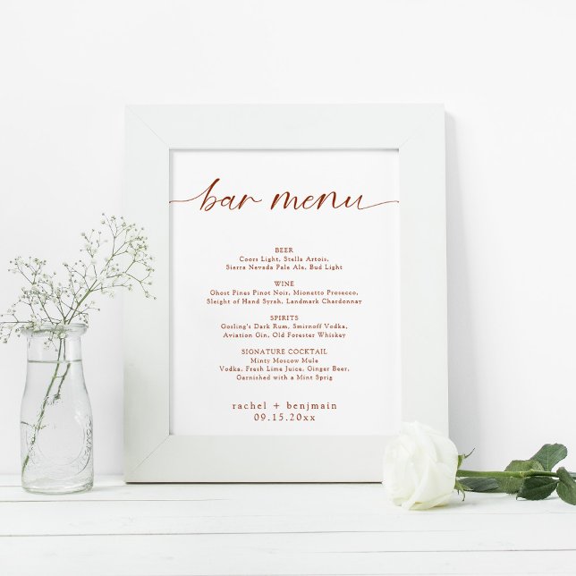 Affiche Bar Menu Mariage Terracotta Rust Fall Minimal (Créateur téléchargé)