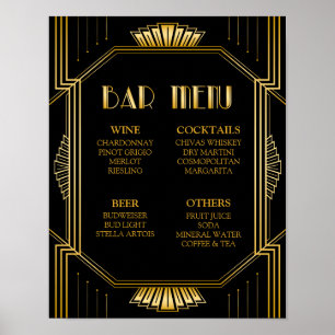 Affiche Bar Menu Wedding Sign   Gatsby Art Deco