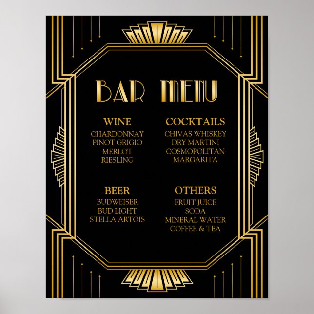 Affiche Bar Menu Wedding Sign | Gatsby Art Deco (Devant)