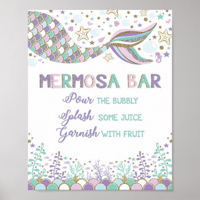 Affiche Bar Mermosa Mermaid Mimosa Bar Signe Baby Shower (Devant)