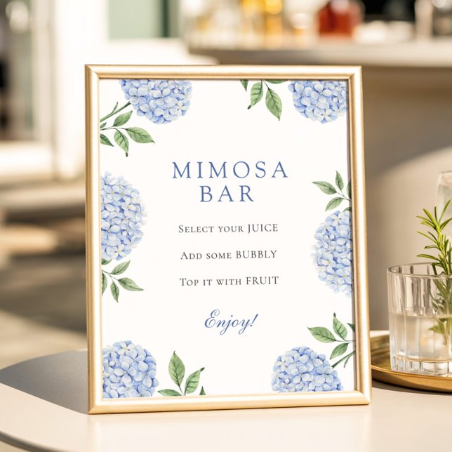 Affiche Bar Mimosa à bordure classique d'hortensias bleus (Créateur téléchargé)