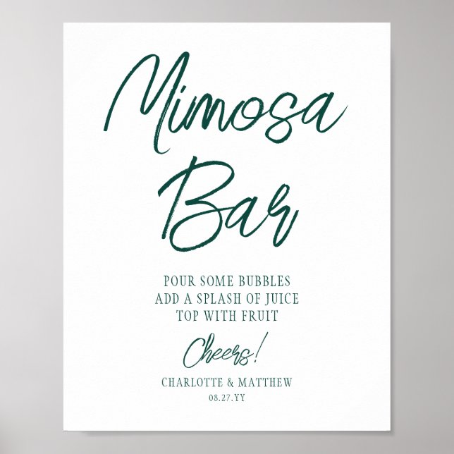 Affiche Bar Mimosa Acclamations Moderne Écriture Émeraude  (Devant)