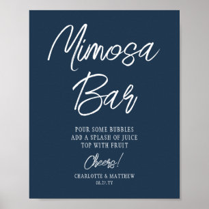 Affiche Bar Mimosa Cheval Script Moderne Marine Bleu
