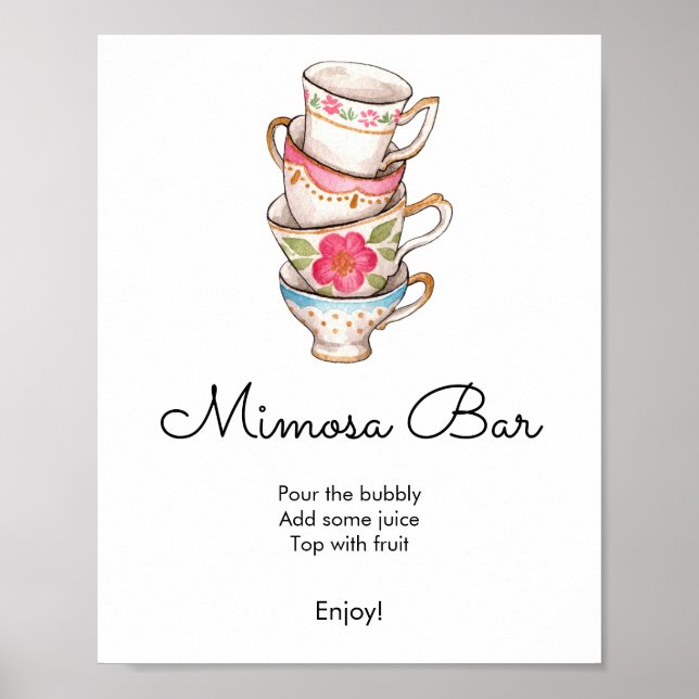Affiche Bar Mimosa de mariée moderne Blush et White Tea Pa (Devant)