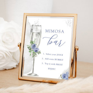 Affiche Bar Mimosa, Fleurs d'Argent Bleu & Verre, Douche
