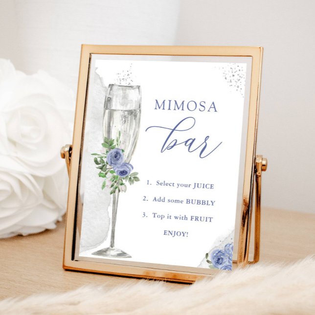 Affiche Bar Mimosa, Fleurs d'Argent Bleu & Verre, Douche (Créateur téléchargé)