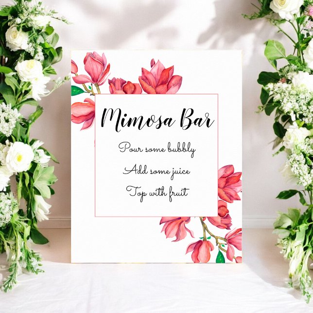 Affiche Bar Mimosa Fleurs de mariage rose blanc (Créateur téléchargé)
