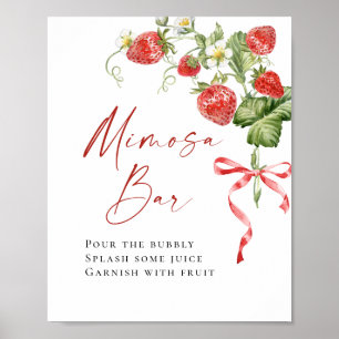 Affiche Bar Mimosa nuptiale à l'aquarelle tendance fraise