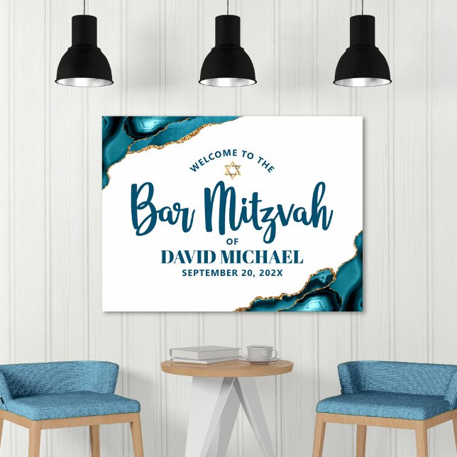 Affiche Bar Mitzvah Bold Typographie Turquoise Gold Welcom (Créateur téléchargé)