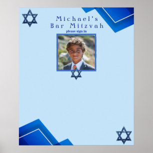 Affiche Bar Mitzvah étoile de David moderne bleu géométriq