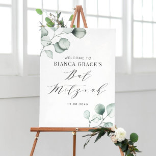 Affiche Bar Mitzvah minimaliste aquarelle eucalyptus