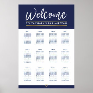 Affiche BAR MITZVAH TABLE PLAN 12 tables Marine moderne