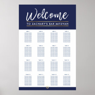 Affiche BAR MITZVAH TABLE PLAN 16 tables Marine moderne